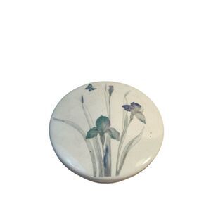 Hankook Sango Quadrille Atrium Pattern lidded trinket bowl Blue Iris Flowers But